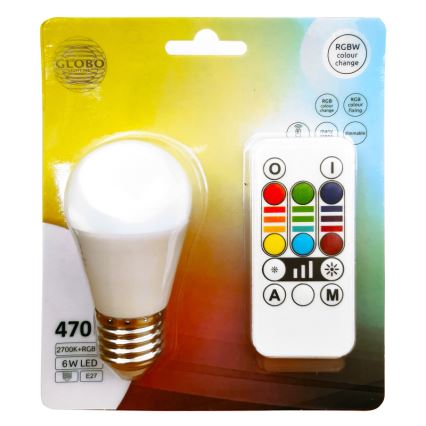 Lampadina LED RGBW dimmerabile E27/6W/230V 3000K + telecomando - Globo