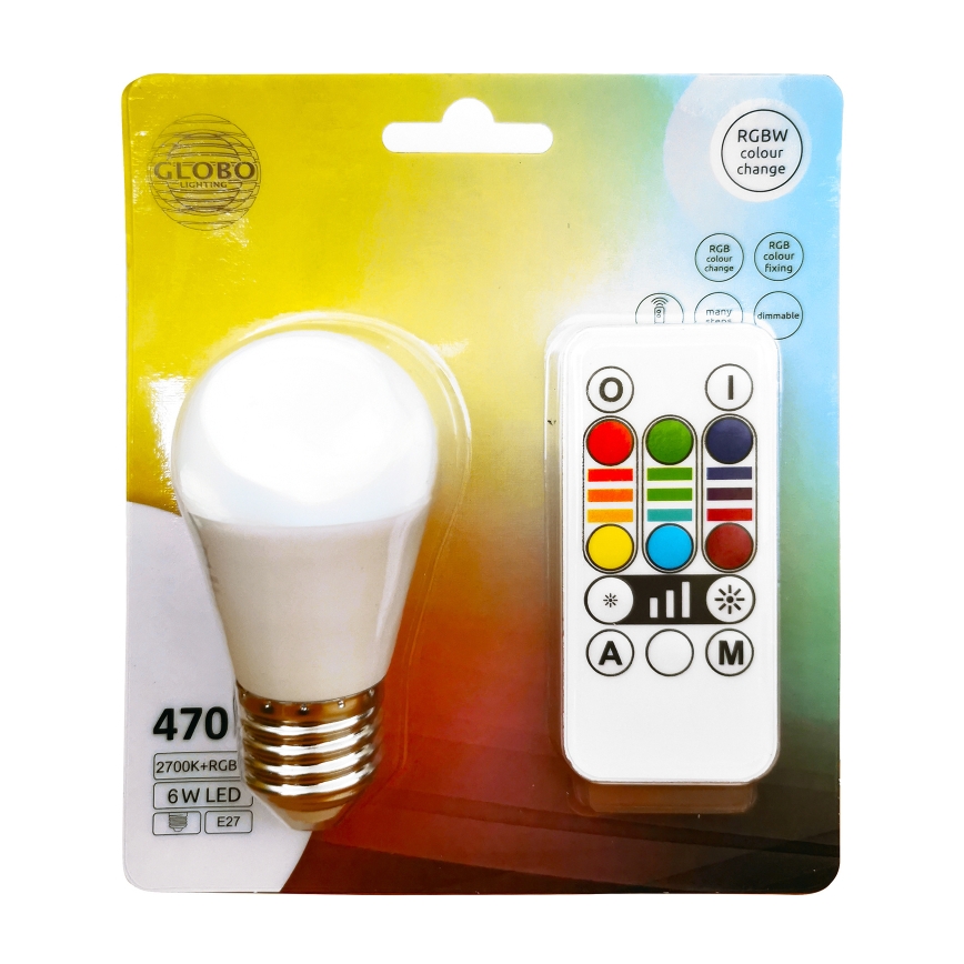 Lampadina LED RGBW dimmerabile E27/6W/230V 3000K + telecomando - Globo