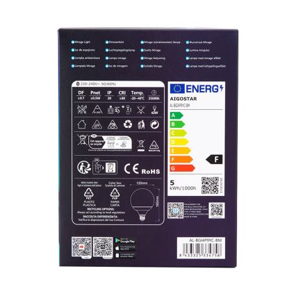 Lampadina LED RGBW dimmerabile MESH G120 E27/4,9W/230V 2700-6500K + telecomando - Aigostar