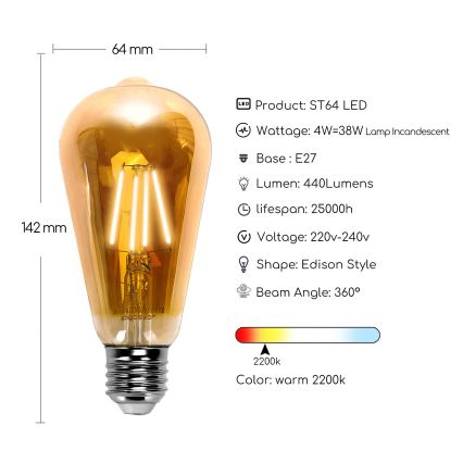 Lampadina LED ST64 E27/4W/230V 2200K - Aigostar