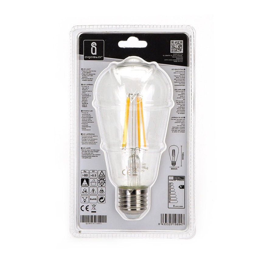 Lampadina LED ST64 E27/8W/230V 2700K - Aigostar