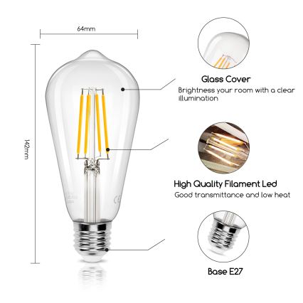 Lampadina LED ST64 E27/8W/230V 2700K - Aigostar