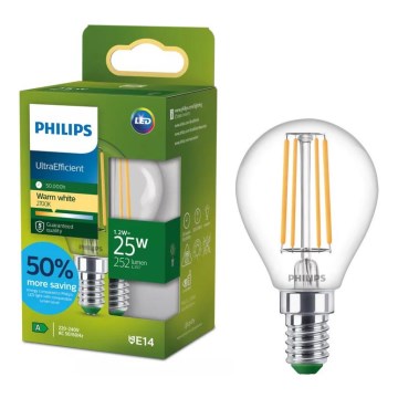 Lampadina LED ULTRAEFFICIENT VINTAGE Philips P45 E14/1,2W/230V 2700K
