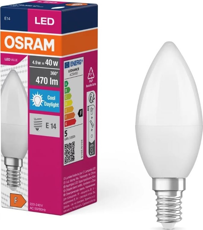 Lampadina LED VALUE B40 E14/4,9W/230V 6500K - Osram