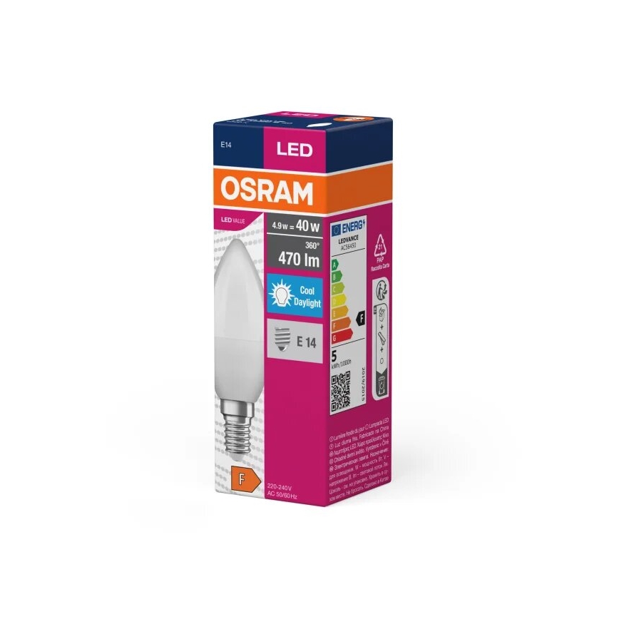 Lampadina LED VALUE B40 E14/4,9W/230V 6500K - Osram