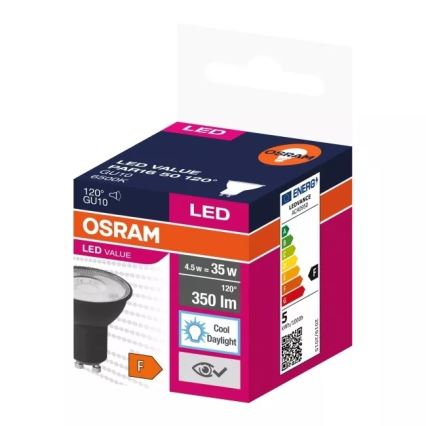 Lampadina LED VALUE PAR16 GU10/4,5W/230V 6500K 120° nero - Ledvance