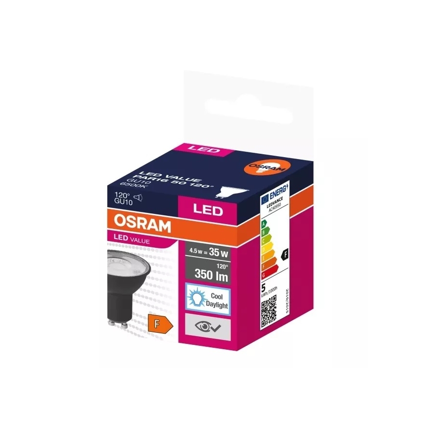 Lampadina LED VALUE PAR16 GU10/4,5W/230V 6500K 120° nero - Ledvance