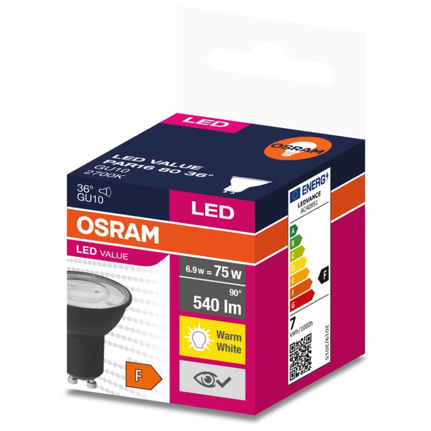Lampadina LED VALUE PAR16 GU10/6,9W/230V 2700K 36° nero - Ledvance