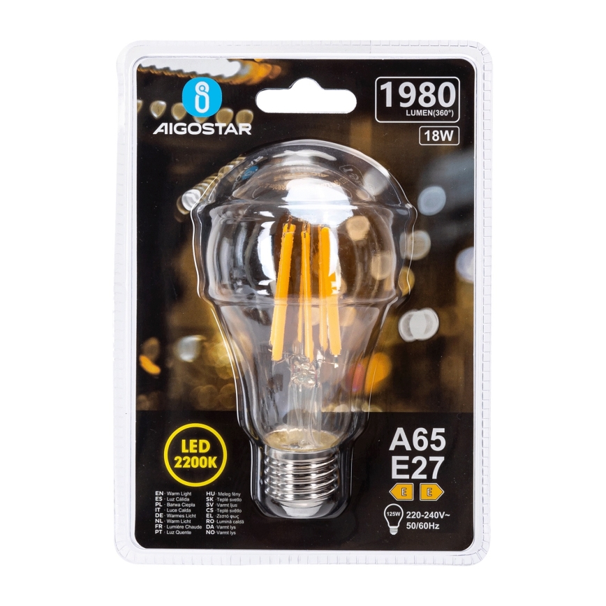 Lampadina LED VINTAGE A65 E27/18W/230V 2200K - Aigostar