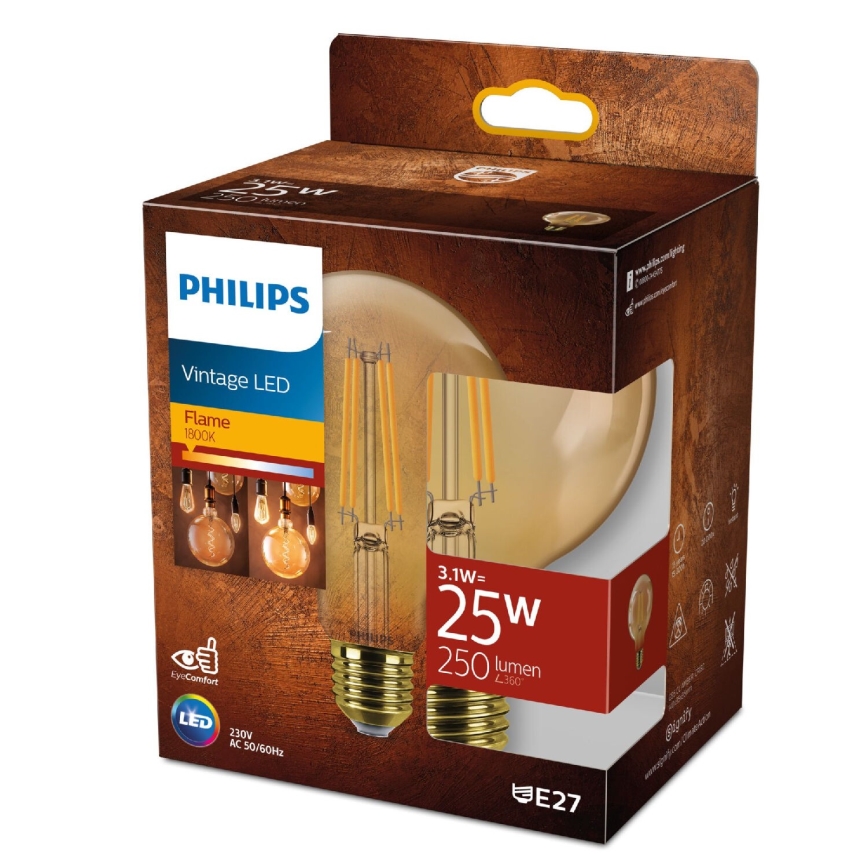Lampadina LED VINTAGE Philips G95 E27/3,1W/230V 1800K