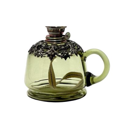 Lampe à huile LUCIE 35 cm vert forêt décoré avec de l'étain