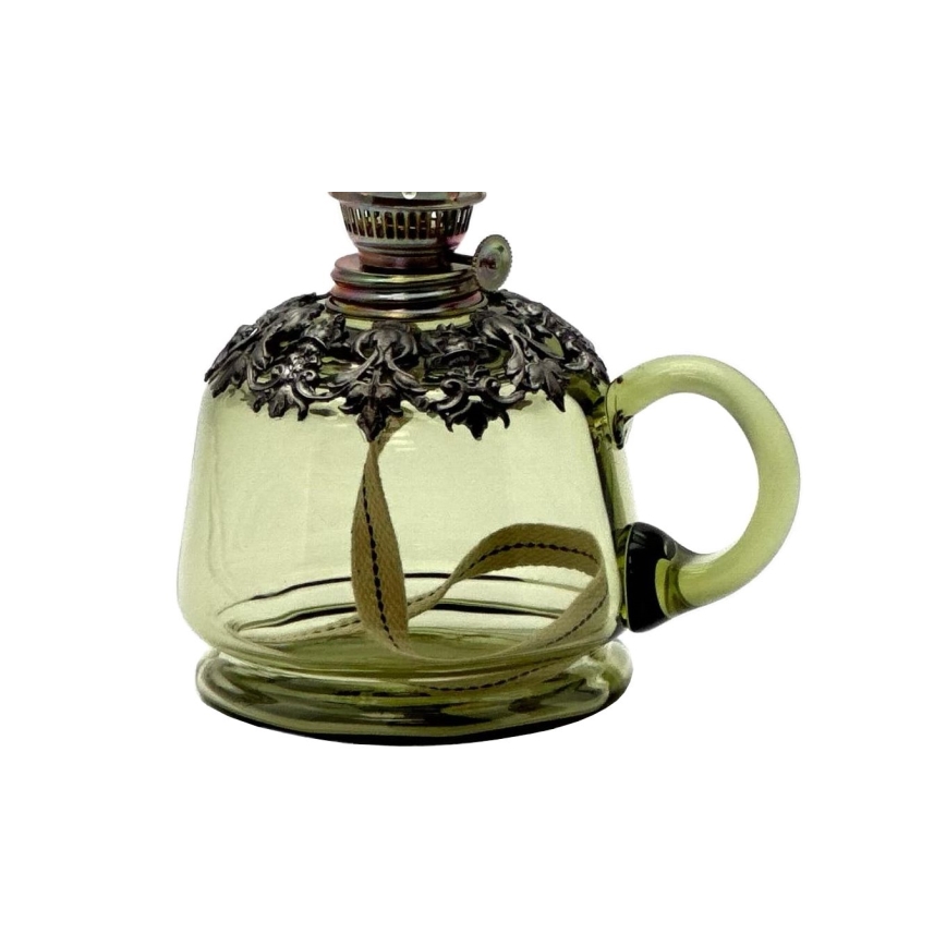Lampe à huile LUCIE 35 cm vert forêt décoré avec de l'étain