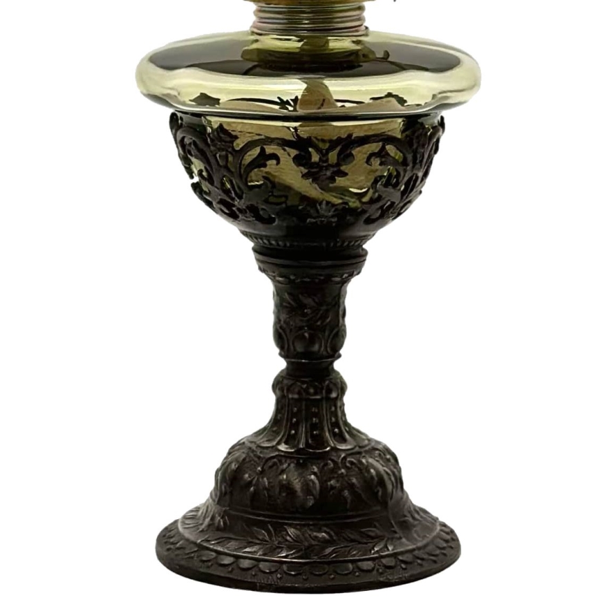 Lampe à huile RŮŽENA 50 cm vert forêt décoré avec de l'étain