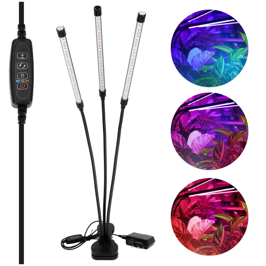 Lampe de table flexible à intensité variable avec pince pour la culture de plantes VITARO 3xLED/10W/230V noir