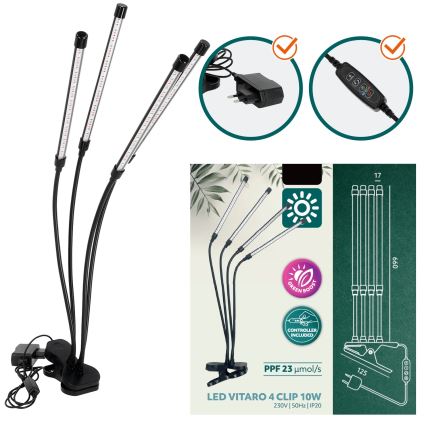 Lampe de table flexible à intensité variable avec pince pour la culture de plantes VITARO 4xLED/10W/230V noir