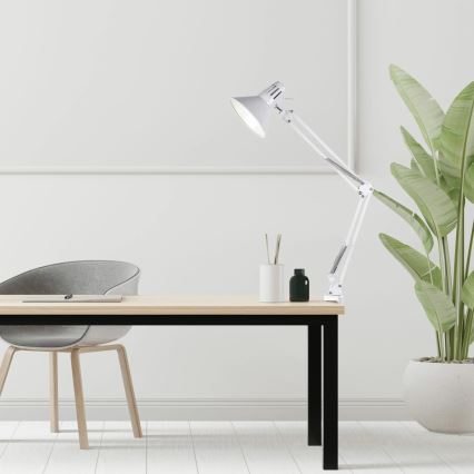 Lampe de bureau à pince WORKER 1xE27/10W/230V blanche