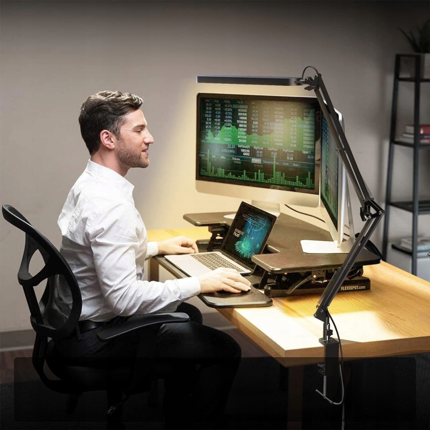 Lampe de bureau LED tactile, dimmable et flexible à pince LED/10W/5/230V 3000/4000/6000K noire