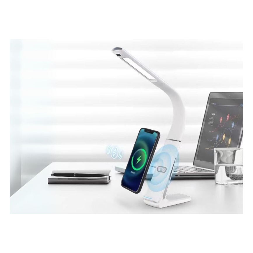 Lampe de bureau LED dimmable LORD EVO LED/8W/230V 3000K/4500K/6000K avec recharge sans fil et capteur de mouvement, blanche