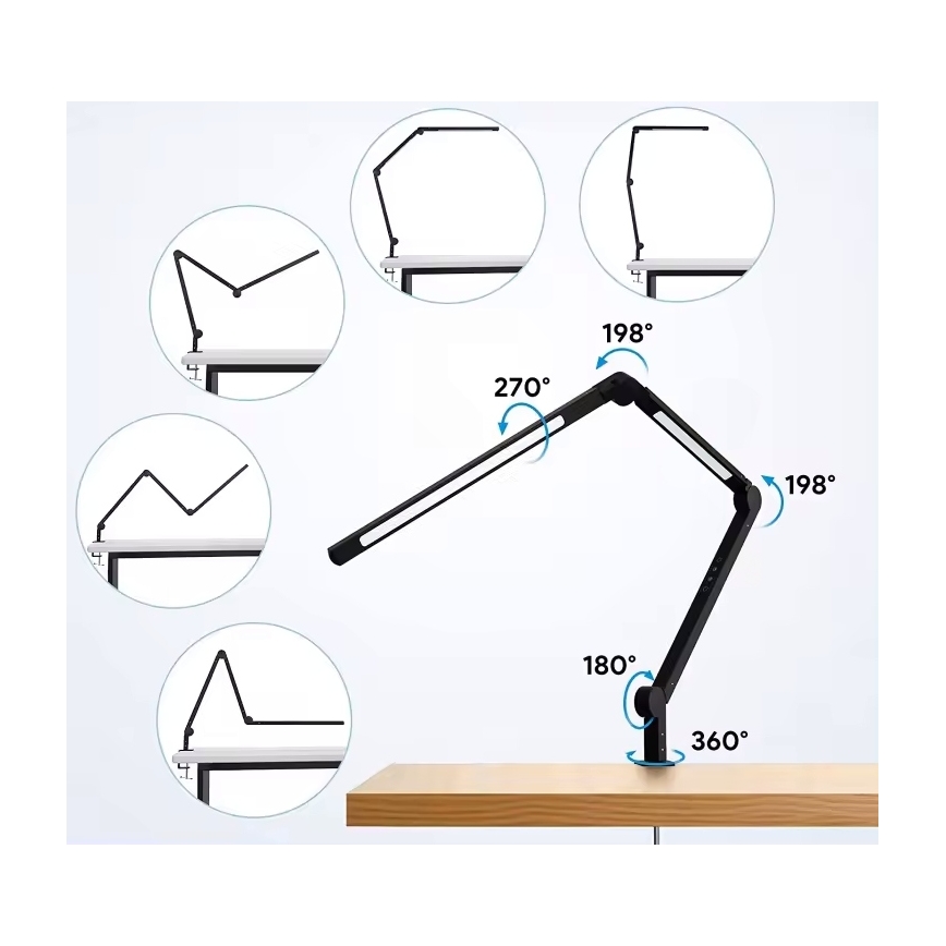 LED Lampe de bureau dimmable tactile et flexible avec pince LED/12W/230V 3000/4000/6000K noire