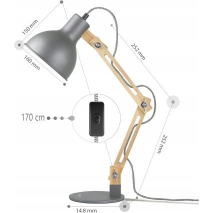 Lampe de table 1xE27/40W/230V grise