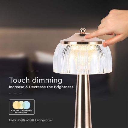 Lampe de table tactile rechargeable et à intensité variable LED/1W/5V 3000-6000K 1800 mAh Rose doré