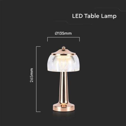 Lampe de table tactile rechargeable et à intensité variable LED/1W/5V 3000-6000K 1800 mAh Rose doré