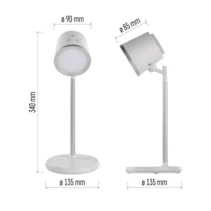 Lampe de table à intensité variable rechargeable 4en1 LED/6W/3,7V 3000K/4000K/6500K 1500mAh blanc