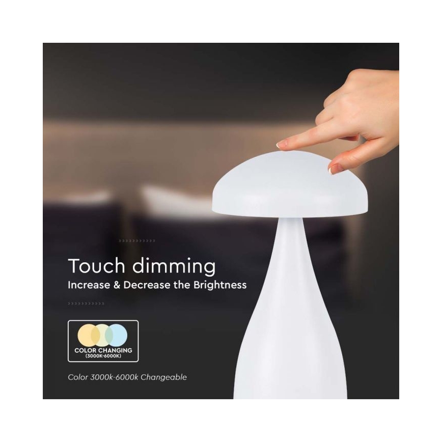 Lampe de table tactile rechargeable et à intensité variable LED/1W/5V 3000-6000K 1800 mAh blanc