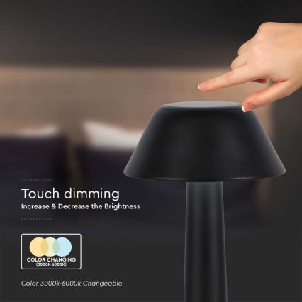 Lampe de table tactile rechargeable et à intensité variable LED/1W/5V 3000-6000K 1800 mAh noir