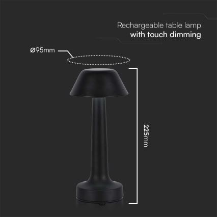 Lampe de table tactile rechargeable et à intensité variable LED/1W/5V 3000-6000K 1800 mAh noir