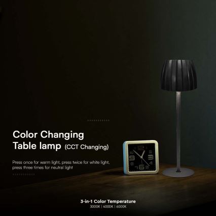 Lampe de table tactile rechargeable et à intensité variable LED/2,7W/5V 3000/4000/6000K 1800 mAh noir