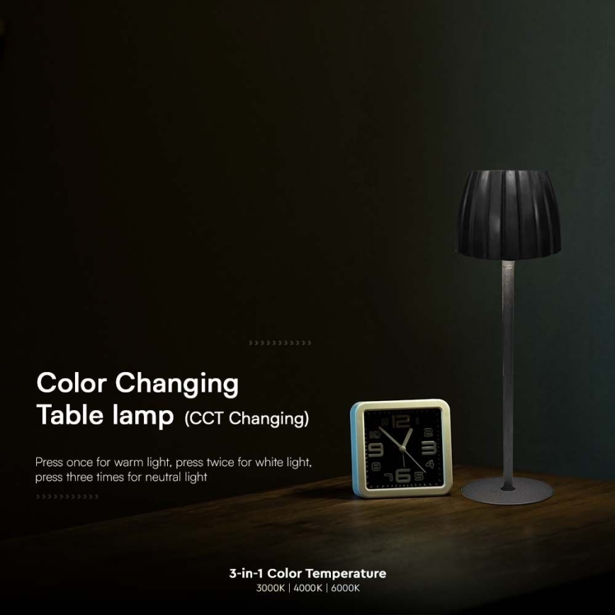 Lampe de table tactile rechargeable et à intensité variable LED/2,7W/5V 3000/4000/6000K 1800 mAh noir