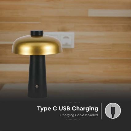 Lampe de table tactile rechargeable et à intensité variable LED/3W/5V 3000-6000K 1800 mAh noir/doré