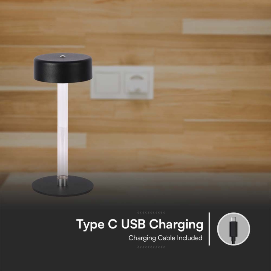 Lampe de table tactile rechargeable et à intensité variable LED/3W/5V 3000-6000K 2400 mAh noir