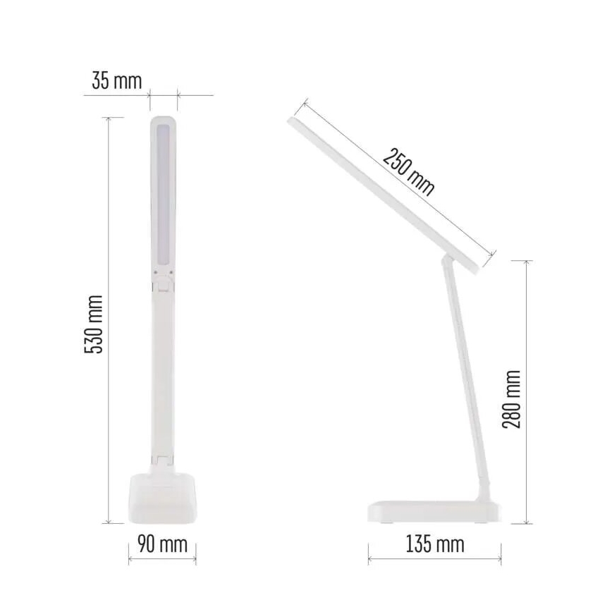 Lampe de table à intensité variable rechargeable LED/5W/3,7V 3000K/4000K/6500K 800mAh blanc