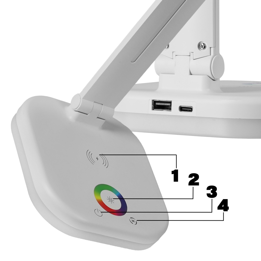 Lampe de table dimmable LED RGBW avec recharge sans fil LED/7W/5V USB blanche