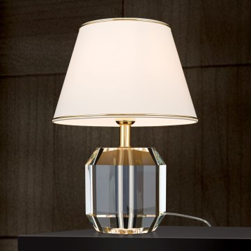 Lampe de table en cristal ALEXIS 1xE27/60W/230V crème/doré/transparent