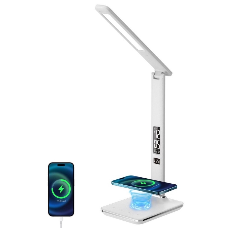 Lampe de table LED à intensité variable avec charge sans fil IQ et USB KINGFISHER LED/8,5W/230V blanc