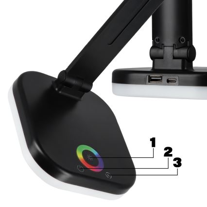 Lampe de table LED RGBW dimmable avec charge sans fil LED/7W/5V USB noire