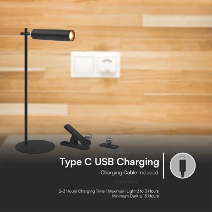 Lampe de table magnétique rechargeable à intensité variable LED/3W/5V 4000K 1500 mAh noir