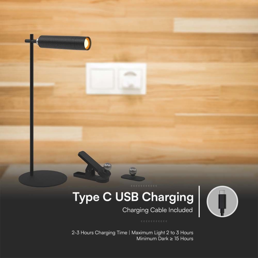 Lampe de table magnétique rechargeable à intensité variable LED/3W/5V 4000K 1500 mAh noir