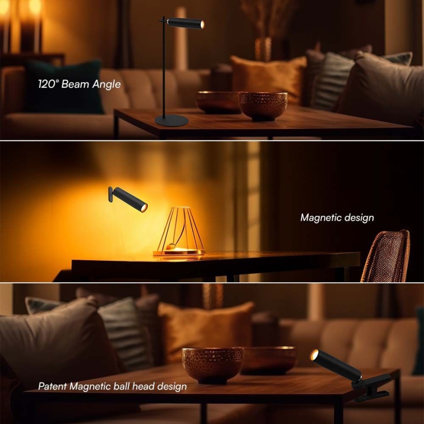 Lampe de table magnétique rechargeable à intensité variable LED/3W/5V 4000K 1500 mAh noir