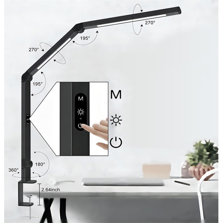 Lampe de table tactile flexible à intensité variable POINTIQ LED/12W/230V 3000/4000/5000/6500K CRI 92 noir