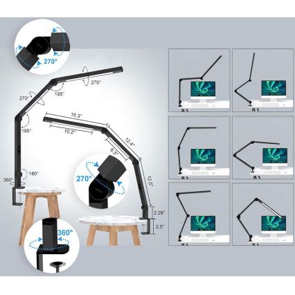 Lampe de table tactile flexible à intensité variable POINTIQ LED/12W/230V 3000/4000/5000/6500K CRI 92 noir