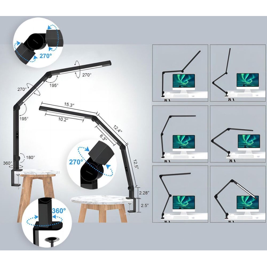 Lampe de table tactile flexible à intensité variable POINTIQ LED/12W/230V 3000/4000/5000/6500K CRI 92 noir
