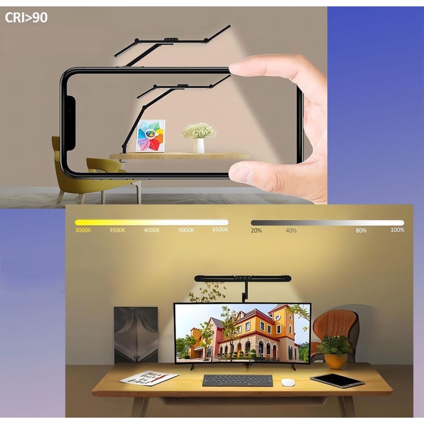 Lampe de table tactile flexible à intensité variable LED/24W/230V 3000-6500K CRI 92 noir