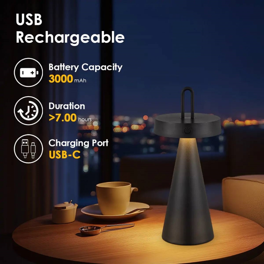 Lampe de table LED tactile d'extérieur rechargeable et dimmable HALO LED/1,5W/3,7V 3000 mAh IP44 noire