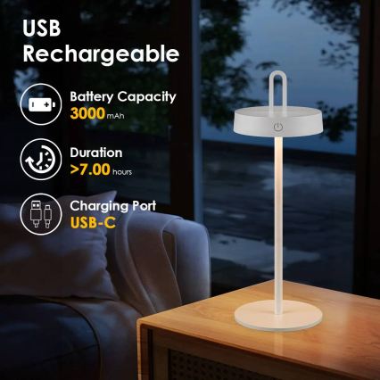 Lampe de table tactile LED dimmable rechargeable d'extérieur SHINE LED/1,5W/3,7V 3000 mAh IP44 blanche