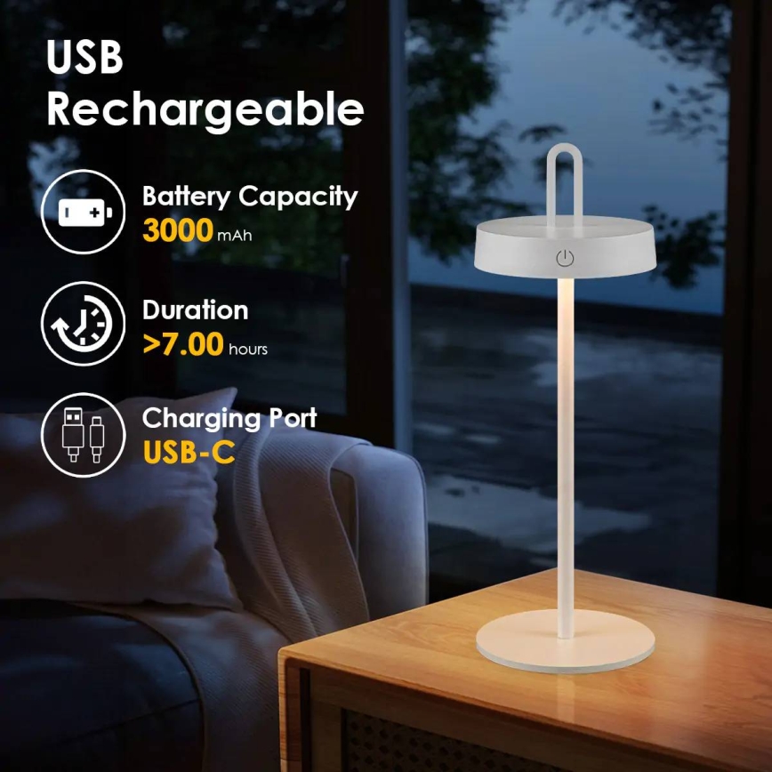 Lampe de table tactile LED dimmable rechargeable d'extérieur SHINE LED/1,5W/3,7V 3000 mAh IP44 blanche