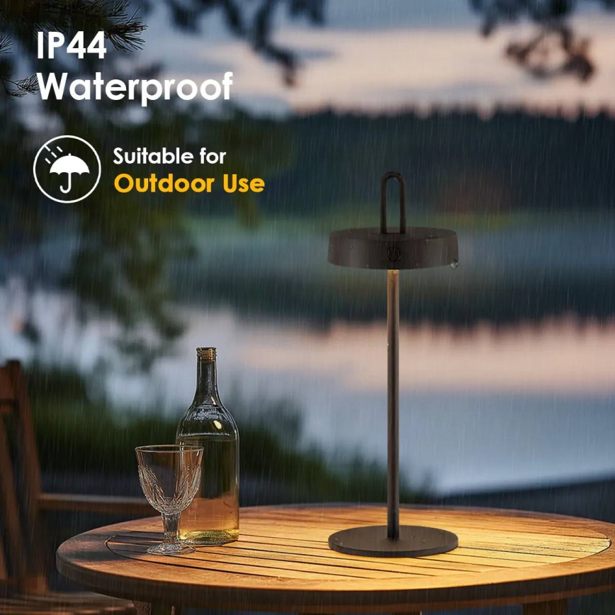 Lampe de table tactile LED dimmable rechargeable d'extérieur SHINE LED/1,5W/3,7V 3000 mAh IP44 noir
